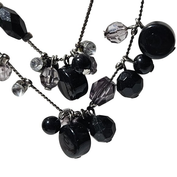 Elegant Layered Black Clear Beaded Necklace Multi Strand Statement Jewelry Women - Picture 2 of 6
